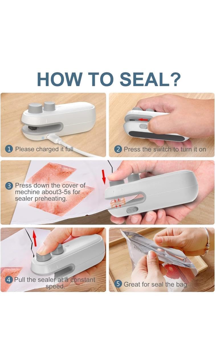MiniPy Portable Plastic Bag Sealing Machine | Mini Bag Sealer with Cutter and Magnet | Packet Sealer for Food, Chips, Snacks, Traveling Food Packets Bags (Rechargeable) 1Pcs (Black) 7