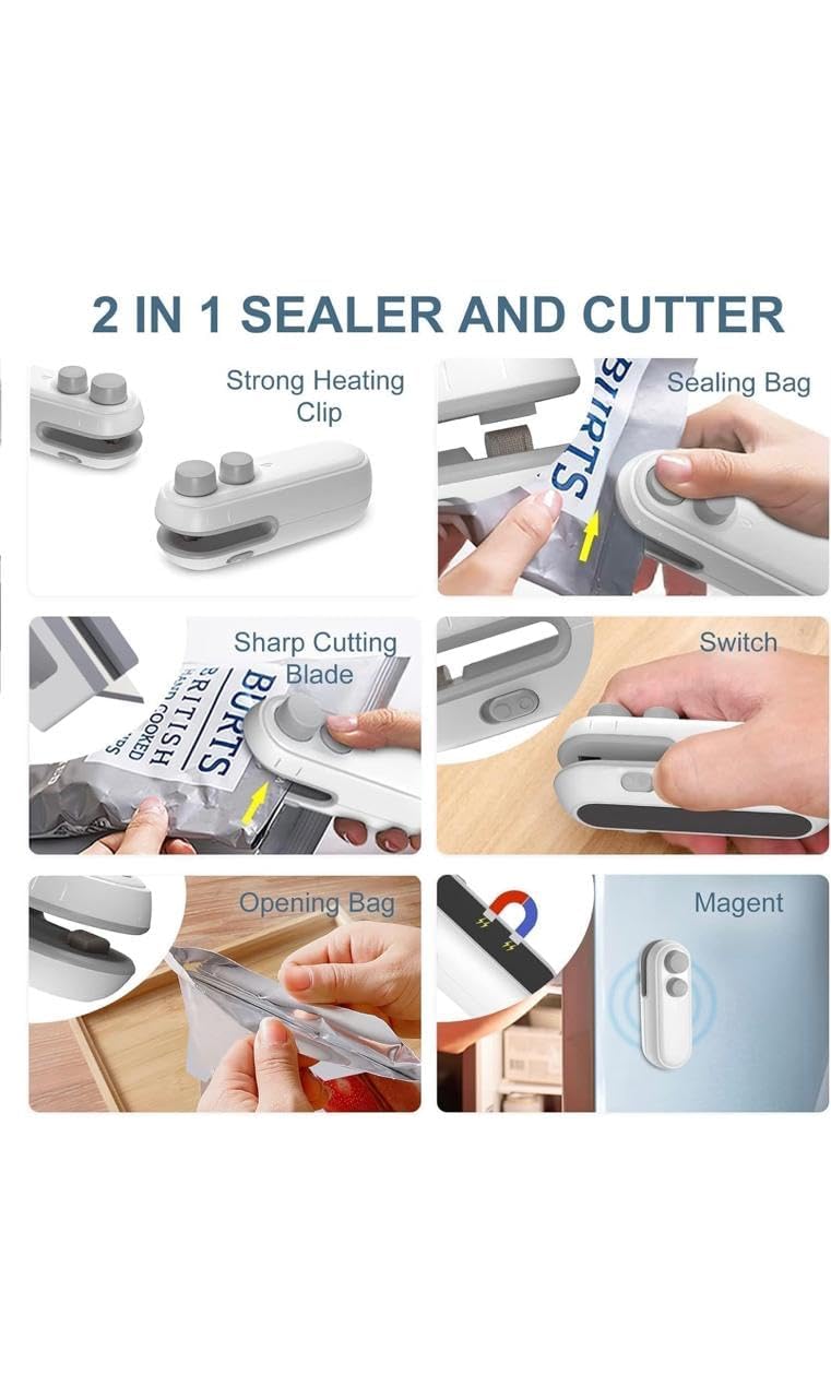 MiniPy Portable Plastic Bag Sealing Machine | Mini Bag Sealer with Cutter and Magnet | Packet Sealer for Food, Chips, Snacks, Traveling Food Packets Bags (Rechargeable) 1Pcs (Black) 9
