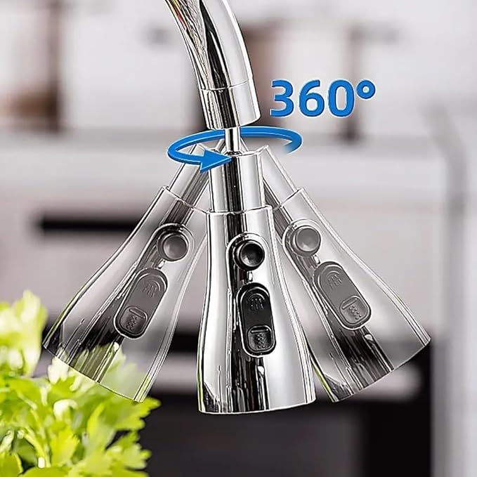 Universal Kitchen Faucet 3-Function Pull Down Sink Sprayer Attachment for Faucet Pull Out Spray Head Big Angle Rotatable Anti -Splash Faucet for Kitchen Rotating Sink Faucet Aerator (Silver) 2