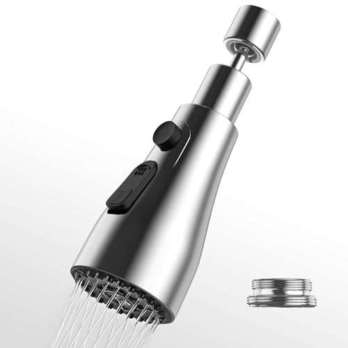 Universal Kitchen Faucet 3-Function Pull Down Sink Sprayer Attachment for Faucet Pull Out Spray Head Big Angle Rotatable Anti -Splash Faucet for Kitchen Rotating Sink Faucet Aerator (Silver) 5