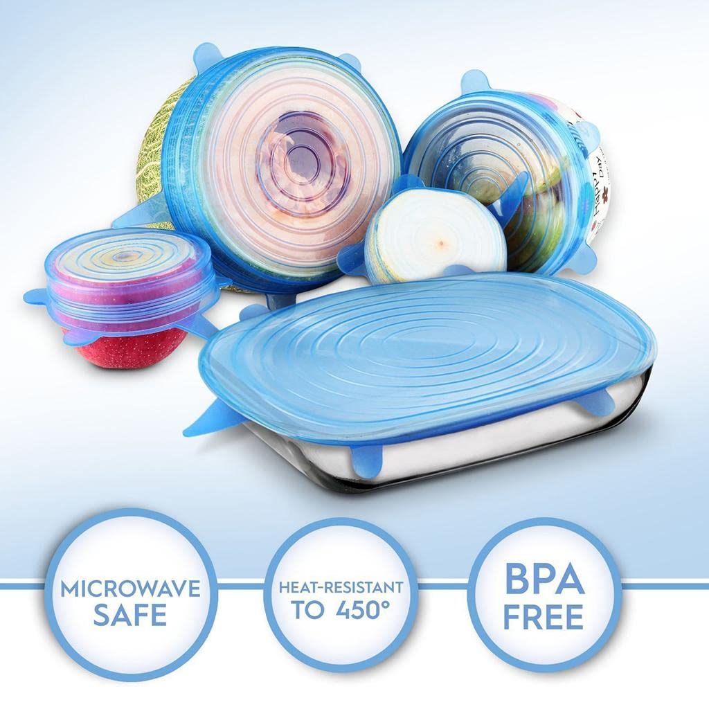 Silicone Stretch Lids – Reusable Bowl and Food Covers (Blue, Set of 6) 8